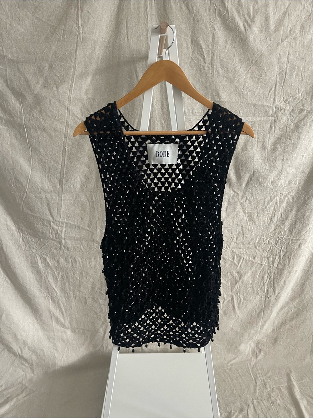BODE SS23 Black Beaded Crochet Tank Top — 100% Cotton S/M